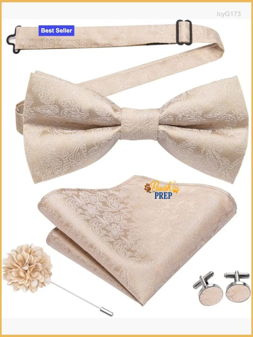 Men's Silk Blend Pre-Tied Bow Tie Set with Pocket Square and Cufflinks